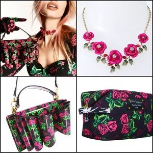 Betsey Johnson ‘Betsey’s 80th’ Rose Bow Purse, Rose Necklace, Bag Set  NWT/HTF!
